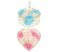 Healeved 2pcs Heart-shaped Rose Soap Flowers Iron Basket Soap Flower Basket for Convenient Portable Roses Packing