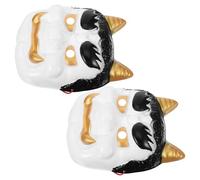 Healeved 2pcs Japanese Demon Mask Set - White Samurai Face Cover for Cosplay, Masquerade Festival - Full Face Plastic Masks for Halloween Party and Restaurant Decor