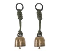 Healeved 2pcs Loud Bear Bells with Military Green Lanyard and Antique Brass Bells for Hiking Camping Outdoor Bear Warning Safety Small for Backpacking and Trekking