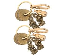Healeved 2pcs Lucky Keychain Set Featuring Brass Hollow Gourd with Five Emperors Money Coins, Classical Chinese Feng Shui Symbolism for Good Luck Ornament Signifying Wealth and Fortune,