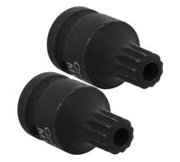 Healeved 2Pcs M14 Low Profile Square Spline Bit Socket Set for Brake Caliper Removal, Triple Square Impact Stubby Sockets for Truck Brake Maintenance and Automotive Repair