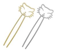 Healeved 2pcs Metal Hair Chopsticks for Buns Cat Shape Design, Easy to Slide into Bun, Alloy Material Hair Accessories for Women at Parties or Drills, Classic Appearance in Golden