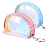 Healeved 2pcs Mini Cute Mermaid Coin Purse Set Small Zipper Pouch for Women Glitter Change Wallet for Girls Portable Makeup Clutch