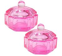 Healeved 2pcs Pink Crystal Cup Nail Dappen Dish Lid for Acrylic Nails Monomer Holder Tool