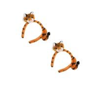 Healeved 2pcs Plush Brown Tiger Ear Headband for Adults, Fabric and Plastic Material, Easy to Store and Retains Color and Shape, for Party Looks and Cosplay Events