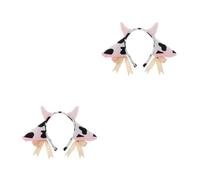 Healeved 2pcs Plush Cow Ears Headband with Bowknot Ribbon and Bells, Elastic Fit Hair Accessory for Cosplay and Performance, Cute White Farm Animal Prop for Adults