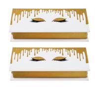 Healeved 2pcs Portable False Eyelash Case with Large Capacity, Elegant Golden Paper Eyelash Organizer Box Preventing Lashes Being Crushed, for Storage and Travel Use