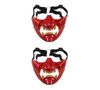 Healeved 2pcs Red Samurai Mask Japanese Warrior Half Face Demon Cosplay Props for Festival Party Dress-up Devil Costume Accessories