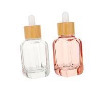 Healeved 2pcs Refillable Dropper Bottles 10ml Half Bamboo Glass Cosmetic Container Cap for Essential Oils and Liquids Pink Travel