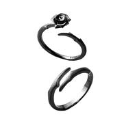 Healeved 2pcs Rose Couple Rings Silver Wishing Ring for Couples Decorative Finger Accessories
