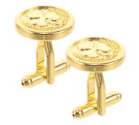 Healeved 2pcs Round Three Leaf Cufflinks for Men, Golden Shamrock Clover Pattern Cuff Links, Decorative Groom Shirt & Suit Accessories for Wedding Business Party Wear