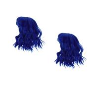 Healeved 2pcs Short Curly Bob Wig for Women Dark Blue Synthetic Hair Shoulder Length Comfortable and Simple to Wash Costume Wig for Halloween and Carnival