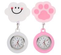 Healeved 2pcs Silicone Nurse Watches Pocket Fob for Women Stretchable Retractable Medical Watch with Cute Smile Cloud Pink Cat Paw Design Soft Material for Healthcare Professionals