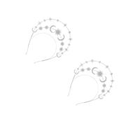 Healeved 2pcs Silver Rhinestone and Alloy Crystal Star Crown Headband with Layered Celestial Glamour and Versatile Bridal Elegance, Vintage Goddess Inspired Star and Moon Headpiece
