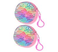 Healeved 2pcs Small Sequin Round Wallet for Women Large Capacity Cloth Clutch Stylish Pink Coin Purse with Eye Catching Design for Cash and Cards