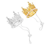Healeved 2pcs Sparkling Crown Hat for Pets with Adjustable Elastic Rope, Lightweight Plastic Crown Tiara Headband for Dogs and Cats, for Birthday Parties and Special Days