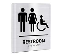 Healeved 2pcs Stainless Steel Braille Restroom Signs for Door, Unisex Men and Women Bathroom Signs with Raised Letters, Silver Washroom Door Labels for Office and Business