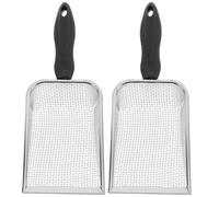 Healeved 2pcs Stainless Steel Sand Sifting Scoop with 3.8x3.8mm Mesh Holes, Multipurpose Beach Shovel for Shell Hunting and Gardening, Sturdy Black Sand Strainer for Outdoor Use