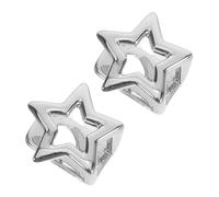 Healeved 2pcs Star-shaped Metal Tooth Jewelry Single Grill Caps for Men Hip Hop Teeth Decoration Polished Silver Rapper Accessories for Parties Cosplay Nightclub and Stage Show