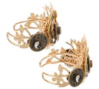 Healeved 2pcs Vintage Chinese Taichi Hair Crown Alloy Golden Unisex Headpiece, Comfortable Retro Hanfu Hair Accessory for Spiritual Gatherings and Casual Outings