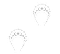 Healeved 2pcs Vintage Goddess Inspired Rhinestone Star and Moon Headband with Double Layer Star Design, Lightweight Comfort Alloy Hair Hoop for Bride and Halloween Cosplay