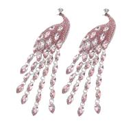Healeved 2pcs Vintage Peacock Brooch Pins with Crystal Tassel, Metal Clothes Lapel Pins for Women’s Suits and Sweaters, Large Decorative Animal Brooch Jewelry Accessories, Pink