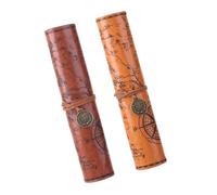 Healeved 2Pcs Vintage PU Leather Pencil Bag Set with Treasure Map Pattern, Large Capacity Pen Storage Pouch for Home and Office, Retro Roll-Up Pencil Case Organizer in Dark Brown and Brown