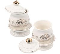 Healeved 2Pcs White Ceramic Holy Offering Water Cups Lotus Shape Buddhist Worship Mug for Temple Altar Use