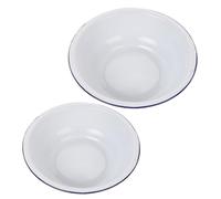 Healeved 2Pcs White Enamel Bowl Set 30Cm 32Cm Vintage Porcelain Mixing Bowls Thickened Soup Basin Fruit Washing Basin for Kitchen and Dining
