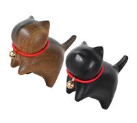 Healeved 2Pcs Wooden Cat Sculpture Figurines Small Carved Kitten Statue Miniature Wood Cat Figures Decorative Home Ornament Collectible Animal Figurines for Desk and Shelf