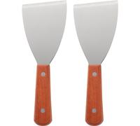 Healeved 2PCS Wooden Handle Scraper SSlant Grill Griddle Spatula Stainless Steel Triangular Steak Chocolate Western Baking Tool