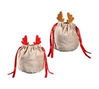 Healeved 2pcs Xmas Candy Pouch with Reindeer Antler Decor, Lint Material Christmas Candy Bags for Holiday Treats and Trinkets Holder, for Desserts and Crafting