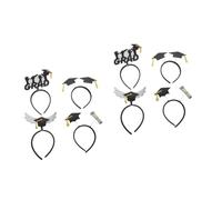 Healeved 2sets Fashionable Graduation Hat Headwear Glittering Headband for Women's Party Accessories 4pcs*2