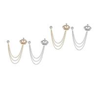 Healeved 2sets Vintage Crown Brooch Pin Clip with Tassel Elegant Suit Accessories for Men Women for Weddings Parties and Formal Events Durable Material Stylish Lapel Pins with Collar 2pcs*2