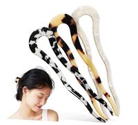 Healeved 3 Pcs Acetate U-shaped Hair Forks for Buns Lightweight Decorative Hair Sticks in Light Tortoise Cow Print and Cream White Women’s Stylish Chignon