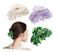 Healeved 3 Pcs Leaf Claw Clips for Women Hair Acetate Hair Claw with Strong Hold Smooth Comfortable Jaw Clips Stylish Multi-functional in Green Purple White