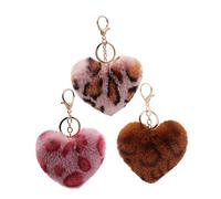 Healeved 3 Pcs Plush Leopard Print Heart Key Pendant Bag Hanging Charms Set, Soft Bag Decor Cute Keyrings for Women Girls Accessories Random Color