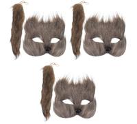 Healeved 3 Sets Fox Mask and Tail Costume Prop Set Fluffy Halloween Animal Accessory for Cosplay and Party Fun Mask and Tail Kit Comfortable and Easy to Wear