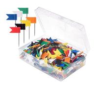 Healeved 300Pcs Mixed Color Flag Push Pins for Map and Cork Bulletin Board, Plastic Head Map Tacks for Travel Planning, Classroom, Office Notice Boards
