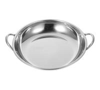 Healeved 30cm Stainless Steel Wok Flat Bottom Cooking Pot Small Korean Noodle Pan for Single Use Anti-Scald Handles Suitable for Home and Restaurant