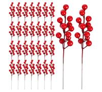 Healeved 30pcs Artificial Red Berry Picks with Realistic Texture Plastic Stems for Christmas Tree Decor and Floral Arrangement, No Watering Required, for Parties and Holiday Decoration
