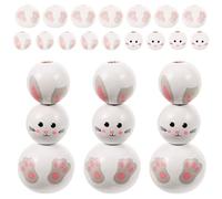 Healeved 30pcs Easter Wooden Beads DIY Craft Beads Set with Rabbit Ears Faces Feet Charms Natural Wood Garland for Jewelry Making and Holiday Decorations