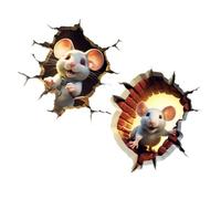 Healeved 3D Mouse Hole Wall Decals 2Pcs (15X15Cm) Removable Cartoon Wall Stickers for Nursery Living Room Bedroom