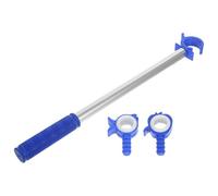 Healeved 3pcs Adjustable Window Telescopic Rod Heavy Duty Wand Stick with Anodized Aluminum Alloy Silver Finish and Blue Decorative Heads, Curtain Pull Extension for High Windows in Home,