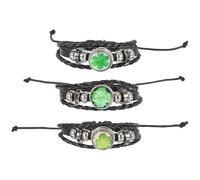 Healeved 3pcs Black Braided Leather Clover Bracelets for Women and Men with Glass Four-leaf Clover Charms, Handmade Gothic Wristbands for Luck, Confidence, and Hope