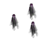 Healeved 3pcs Black Veil Headband with Elegant Black Bow Mexican Floral Hairpiece for Halloween Day Dead Costume Gothic Witch Party Accessory