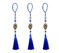 Healeved 3pcs Blue Owl Shape Alloy Pendants with Versatile Tassel Accessories and Smooth Surfaces, for Key Chain and Fan Making, Owl Decoration for Home and Car Hanging