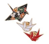Healeved 3PCS Cartoon Paper Cranes Brooch Creative Alloy Breastpins Red White Black Accessories for Casual Formal Events Lovely Brooches for Men Women