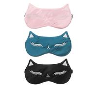 Healeved 3pcs Cat Eye Mask: Silk Sleeping Eye Cover Mask Blackout Blindfolds Animal Pattern Eyeshade Cover for Night Travel Hotel Flight Nap Relaxation