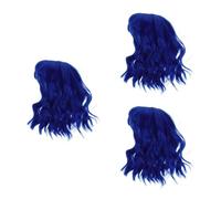 Healeved 3pcs Curly Bob Wigs for Women Shoulder Length Synthetic Hair Ready for Instant Transformation Simple to Wash Suitable for Cosplay Events and Carnival with Vibrant Blue Design